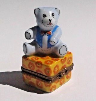 Parry Vieille Stuffed Teddy Bear Limoges Hinged Trinket Pill Box Hand Painted