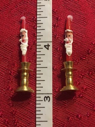 Dollhouse Miniature Artisan Santa Claus Taper Candles Brass Candle Holders 1.  5”