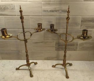 Set Of 2 Vintage Brass Candle Holders 2 Arm Adjustable Made In England