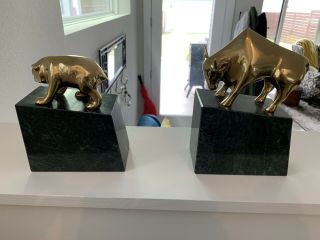 Gatco Bull And Bear Of Wall Street Solid Brass Marble Book From The 80s