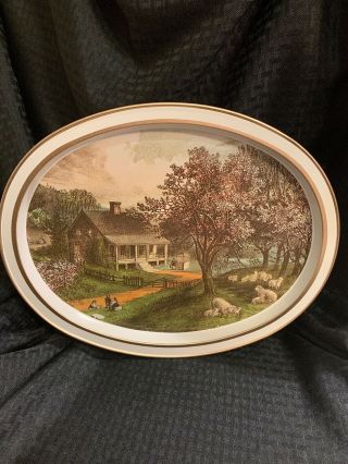 The American Homestead.  Spring,  By Currier And Ives 1868,  Metal Tin Tray Vintage