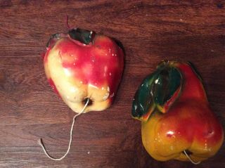 Two Vintage Chalk Ware String/twine Holder Apple And Pear Wall Hanging