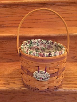 Longaberger 1996 May Series Sweet Pea Basket With Liner,  Protector And Tie - On