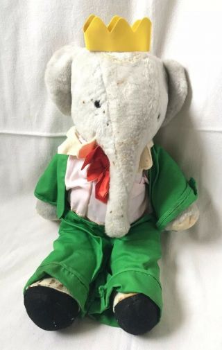 Vtg Eden Babar Plush Elephant Green Coat 20” Stuffed Animal Toy