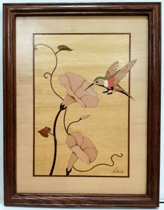 Wonderful Hudson River Inlay Hummingbird Glory 267 Wood Marquetry Picture