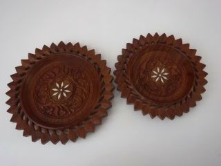Indian Wood Hand Carved Trinket Dishes