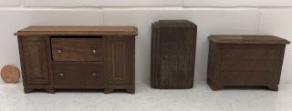 Vintage Wood Dollhouse Furniture Chest Of Drawers Dresser Buffet Radio Antique