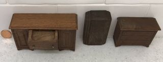 Vintage Wood Dollhouse Furniture Chest of Drawers Dresser Buffet Radio Antique 3