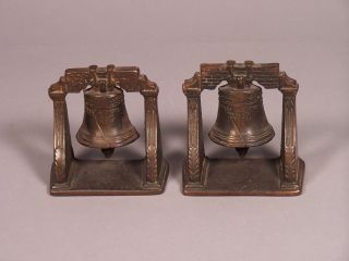 Vintage Liberty Bell Bookends Cast Iron With Bronze Finish Book Ends