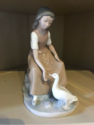 Lladro Figurine Girl Sitting,  Feeding Duck