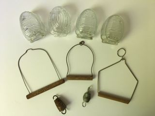 Vintage Bird Cage Glass Feeders And Hanging Perches