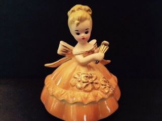 Vintage Glazed Ceramic Royal Crown Hand Painted Girl W/ Fan Figurine Japan - 4 "