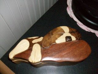 Wood Sleeping Puppy Dog Hand - Crafted Pet Puzzle Jewelry Box By Daniel P.  Terrico