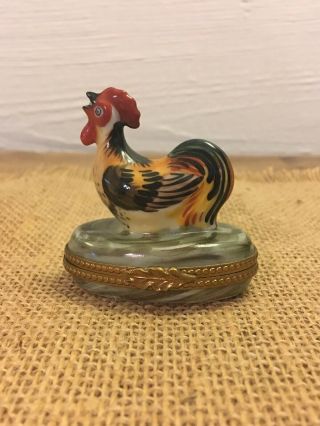 Limoges France For Tiffany & Co Rooster Hinged Trinket Box Hand Painted