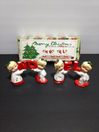 1959 Christmas Napco Noel Pajama Kids Candle Holders 1cx3818