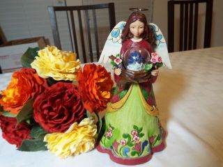 Jim Shore Angel Holding Globe With Blue Bird Green Gown W High Detail