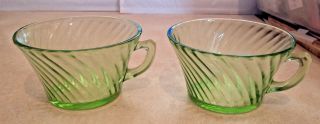 Antique Depression Green Swirl Glass Cups Tea Coffee Art Deco Jeannette Vaseline