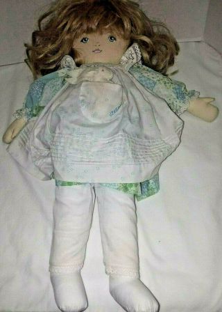 Vintage 1984 Pauline Bjonness Jacobsen Rag Cloth Doll Blue Dress 20 " Tall Blonde
