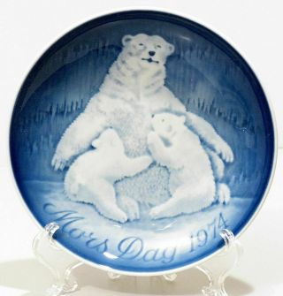 Mothers Day Vintage 1974 Flow Blue Porcelain Plate B&g Denmark Polar Bear Cubs