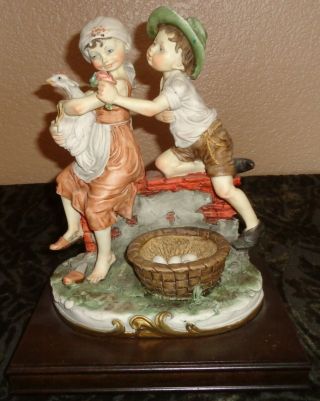Large Giuseppe Armani Figurine Boy Girl " Courting " Couple With Chicken