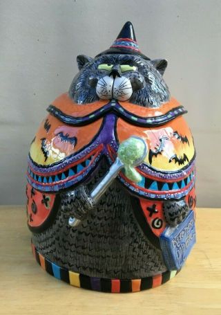 Fitz And Floyd Kitty Witch Cookie Jar Halloween Cat Bottom Repaired