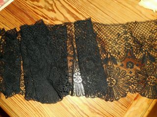 Antique Black Cotton Lace 1.  48 M Long 28 - 26 Cm Deep
