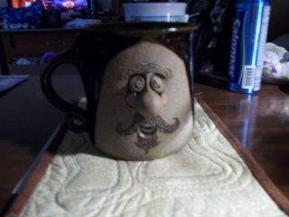 Hand Thrown Pottery Coffee Mug Man Face 2