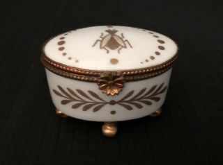Limoges France Footed Oval Trinket Box White & Gold Hand Painted