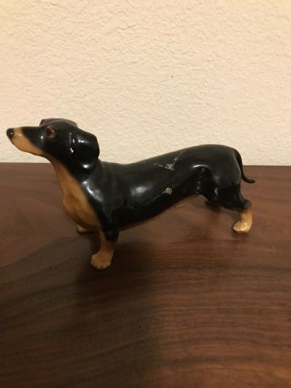 Vintage Morten Studio Dog Black And Tan Pottery Dachshund Very Collectable
