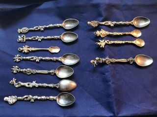Antique Set Of 11 Mini Spoons Italy (a013)
