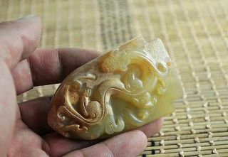 Exquisite Chinese Antique Natural Jade Hand Carved Dragon Statue Pendant Z375