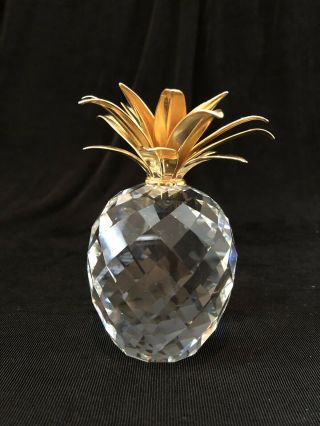 Swarovski Silver Crystal Large Pineapple Gold Leaves 4 " Signed 7507 Nr 105 001