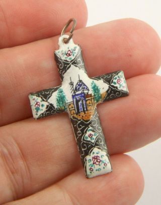 Antique Or Vintage Enamel Persian Cross Pendant