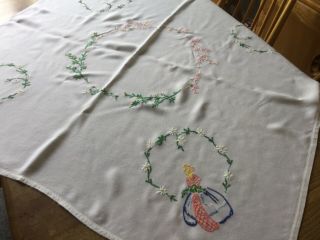 Vintage Hand embroidered Crinoline lady tablecloth 39” x 41” 3
