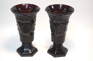 Avon Ruby Red Glass Cape Cod 2pc 8 " Vases
