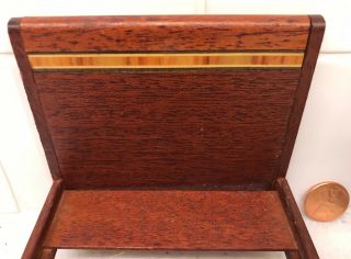 Vintage Wood Inlaid Bedroom Dollhouse Furniture Antique Sleigh Bed Chest Mirror 3