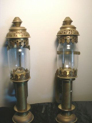 Vintage.  Pair.  Brass.  Train.  Carriage.  Wall.  Candle.  Scones.  Lamps