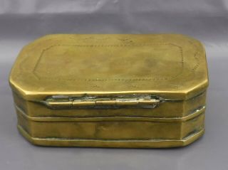 Antique Brass Coal Miner ' s Snuff or Tobacco Tin w Primitive Engraving on Lid 2