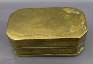 Antique Brass Coal Miner ' s Snuff or Tobacco Tin w Primitive Engraving on Lid 3