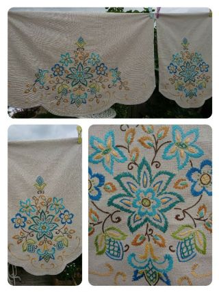 Vintage 1940s/50s Floral Hand Embroidered Antimacassars Chair & Sofa Back Cloths