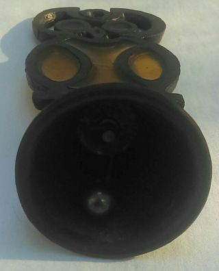 Cast Iron Stained Glass Owl Bell - Vintage - Yellow Green - 5 1/4 