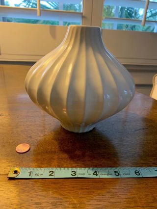 Jonathan Adler ceramic vase,  fluted,  white,  signed 6