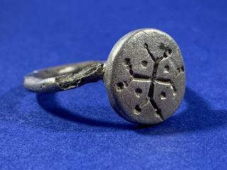 Ancient Medieval Byzantine Era Decorated Christian Cross Ring Circa 1200 - 1400 Ad