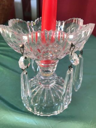 Antique Cut Clear Crystal Candle Holder With Prisms 4 7/8” Tall
