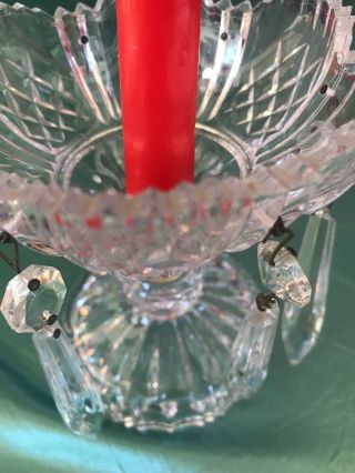 Antique Cut Clear Crystal Candle Holder with Prisms 4 7/8” Tall 2