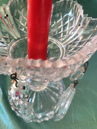 Antique Cut Clear Crystal Candle Holder with Prisms 4 7/8” Tall 3