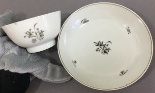 Chinese Teabowl & Saucer 18thc.  Fine Encre De Chine Or Grisaille Floral Motifs
