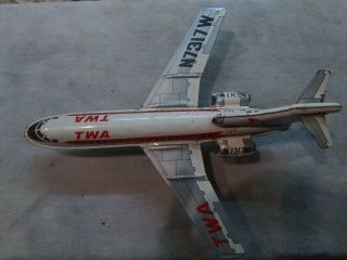 Antique Twa Boeing 727 Made In Japan Metal Toy Plane 8.  5 Inches Long