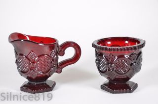 Vintage Avon Cape Cod 1876 Ruby Red Glass Creamer & Sugar Set