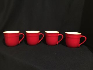 Set Of 4 Emile Henry Ceramic Coffee Mugs Made In France Red With White Interior